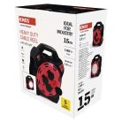 Kültéri kábeldob 15 m / 4 aljzat / gumi-neoprén / 230 V / 1,5 mm2 LED fényvisszaverővel