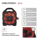 Kültéri kábeldob 15 m / 4 aljzat / gumi-neoprén / 230 V / 1,5 mm2 LED fényvisszaverővel