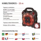 Kültéri kábeldob 15 m / 4 aljzat / gumi-neoprén / 230 V / 1,5 mm2 LED fényvisszaverővel