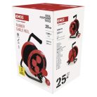 Kültéri kábeldob 25 m / 4 aljzat / fekete / gumi / 230V/400V / 1,0 mm2