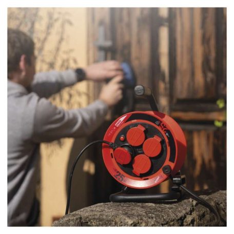 Kültéri kábeldob 25 m / 4 aljzat / fekete / gumi / 230V/400V / 1,0 mm2