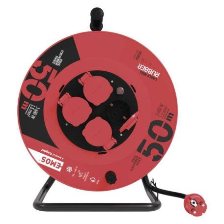 Kültéri kábeldob 50 m / 4 aljzat / fekete / gumi / 230 V / 1,5 mm2