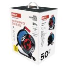 Fagyásálló kábeldob 50 m / 4 aljzat / kék / PVC / 230 V / 1,5 mm2