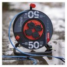 Fagyásálló kábeldob 50 m / 4 aljzat / kék / PVC / 230 V / 1,5 mm2