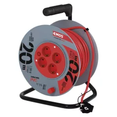 Kábeldob 20 m / 4 aljzat / piros / PVC / 230 V / 1 mm2