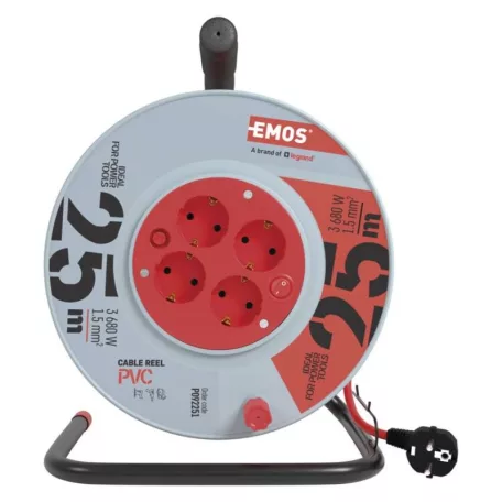 Kábeldob 25 m / 4 aljzat / piros / PVC / 230 V / 1,5 mm2