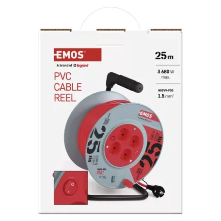 Kábeldob 25 m / 4 aljzat / piros / PVC / 230 V / 1,5 mm2
