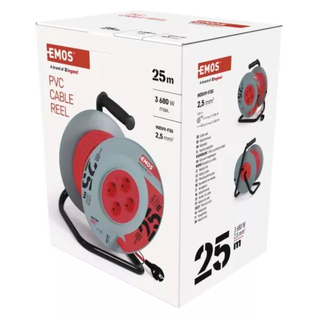 Kábeldob 25 m / 4 aljzat / fekete / PVC / 230 V / 2,5 mm2