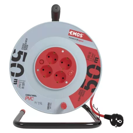Kábeldob 50 m / 4 aljzat / piros / PVC / 230 V / 1,5 mm2