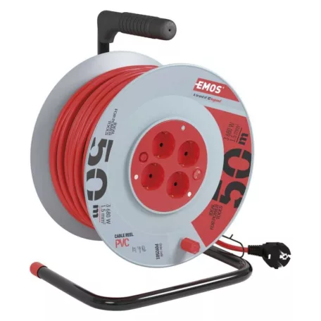 Kábeldob 50 m / 4 aljzat / piros / PVC / 230 V / 1,5 mm2