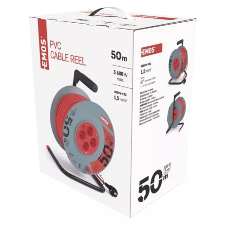 Kábeldob 50 m / 4 aljzat / narancssárga / PVC / 230 V / 1,5 mm2