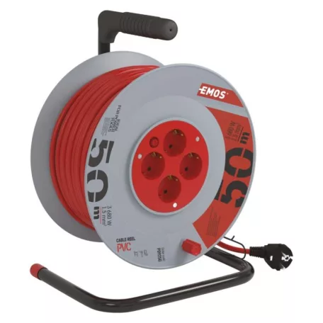 Kábeldob 50 m / 4 aljzat / narancssárga / PVC / 230 V / 1,5 mm2