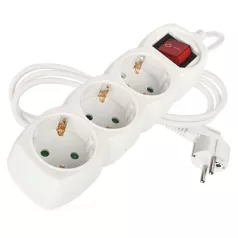   Hosszabbító 1,5 m / 3 aljzat / kapcsolós / fehér / PVC / 1 mm2