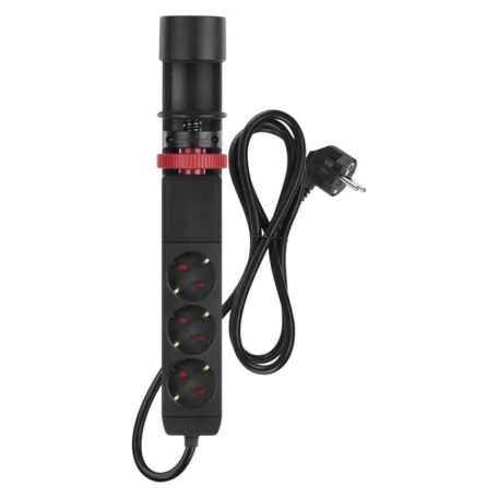 Hosszabbító kábel 1,5 m/3 aljzat/kapcsoló/asztalra szerelhető/USB/fekete/PVC/1,5 mm2