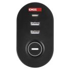 Hosszabbító kábel 1,5 m/3 aljzat/kapcsoló/asztalra szerelhető/USB/fekete/PVC/1,5 mm2