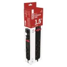 Hosszabbító kábel 1,5 m/3 aljzat/kapcsoló/asztalra szerelhető/USB/fekete/PVC/1,5 mm2