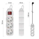 Hosszabbító 1,5 m / 3 aljzat / kapcsolós / fehér / PVC / 1,5 mm2