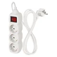   Hosszabbító 1,5 m / 3 aljzat / kapcsolós / fehér / PVC / 1 mm2