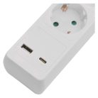 Hosszabbító 2 m / 3 aljzat / kapcsolós / fehér / 1× USB-A + 1× USB-C  / 1,5 mm2