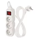 Hosszabbító 2 m / 3 aljzat / kapcsolós / fehér / PVC / 1 mm2
