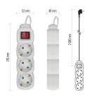 Hosszabbító 2 m / 3 aljzat / kapcsolós / fehér / PVC / 1 mm2