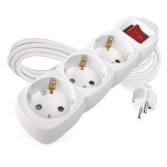   Hosszabbító 3 m / 3 aljzat / kapcsolós / fehér / PVC / 1,5 mm2