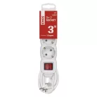 Hosszabbító 3 m / 3 aljzat / kapcsolós / fehér / PVC / 1,5 mm2