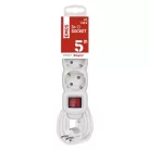 Hosszabbító 5 m / 3 aljzat / kapcsolós / fehér / PVC / 1,5 mm2