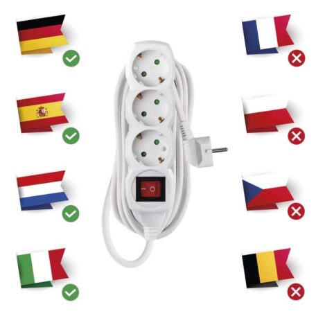 Hosszabbító 5 m / 3 aljzat / kapcsolós / fehér / PVC / 1,5 mm2