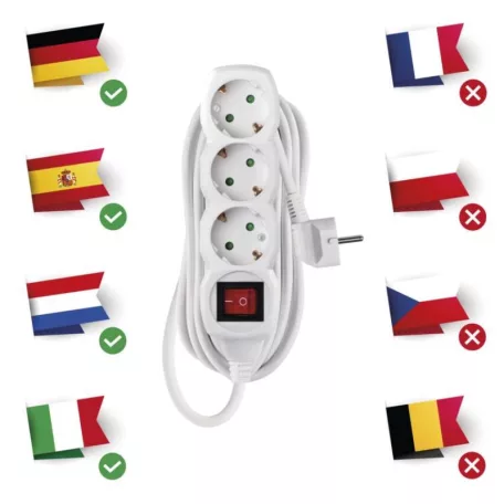 Hosszabbító 5 m / 3 aljzat / kapcsolós / fehér / PVC / 1,5 mm2