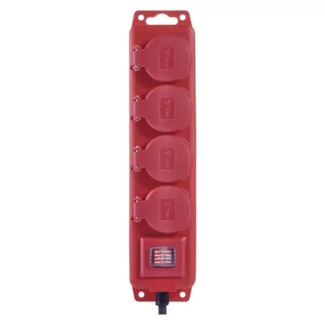 Hosszabbító 10 m / 4 aljzat / kapcsolós / fekete-piros / gumi-neoprén / 1,5 mm2