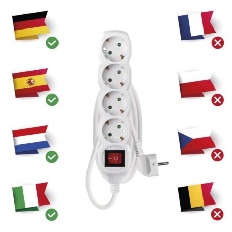 Hosszabbító 1,5 m / 4 aljzat / kapcsolós / fehér / PVC / 1,5 mm2