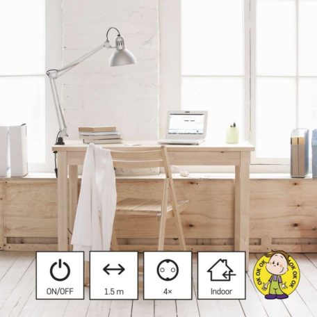 Hosszabbító 1,5 m / 4 aljzat / kapcsolós / fehér / PVC / 1,5 mm2