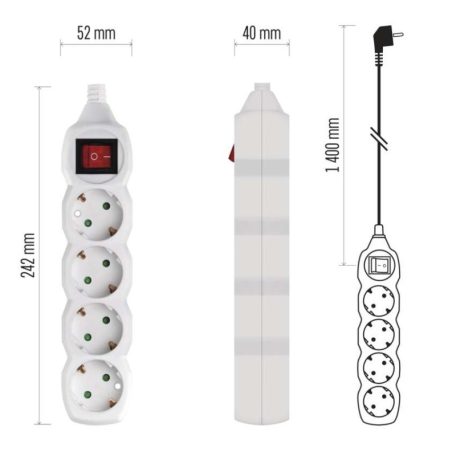 Hosszabbító 1,4 m  /  4 aljzat  /  fehér  /  PVC  /  1 mm2