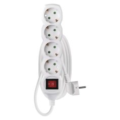   Hosszabbító 2 m / 4 aljzat / kapcsolós / fehér / PVC / 1 mm2