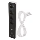 GoSmart hosszabbító 2 m / 4 aljzat / kapcsolós / USB / fehér-fekete / PVC / 1,5 mm2