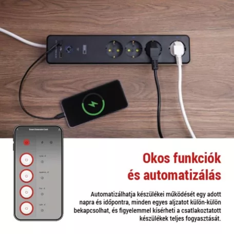 GoSmart hosszabbító 2 m / 4 aljzat / kapcsolós / USB / fehér-fekete / PVC / 1,5 mm2