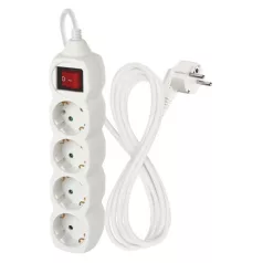   Hosszabbító 2 m / 4 aljzat / kapcsolós / fehér / PVC / 1 mm2