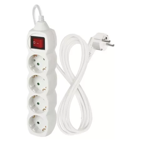 Hosszabbító 2 m / 4 aljzat / kapcsolós / fehér / PVC / 1 mm2