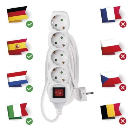 Hosszabbító 3 m / 4 aljzat / kapcsolós / fehér / PVC / 1,5 mm2