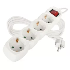   Hosszabbító 5 m / 4 aljzat / kapcsolós / fehér / PVC / 1,5 mm2