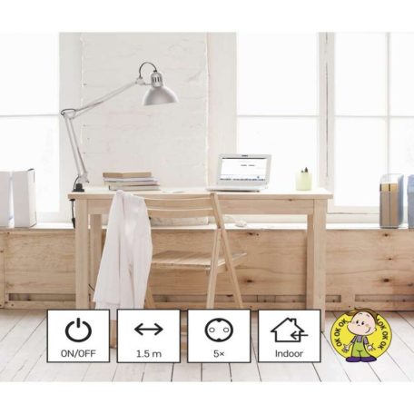 Hosszabbító 1,5 m / 5 aljzat / kapcsolós / fehér / PVC / 1,5 mm2