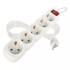   Hosszabbító 2 m / 5 aljzat / kapcsolós / fehér / PVC / 1 mm2