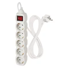   Hosszabbító 2 m / 5 aljzat / kapcsolós / fehér / PVC / 1 mm2