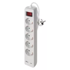   Hosszabbító 3 m / 5 aljzat / kapcsolós / fehér / 1× USB-A + 1× USB-C  / 1,5 mm2