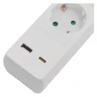 Hosszabbító 3 m / 5 aljzat / kapcsolós / fehér / 1× USB-A + 1× USB-C  / 1,5 mm2