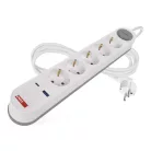 Hosszabbító 3 m / 5 aljzat / kapcsolós / fehér-szürke / 1×USB-A + 1×USB-C / 1,5 mm2