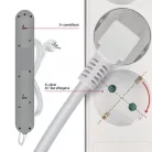 Hosszabbító 3 m / 5 aljzat / kapcsolós / fehér-szürke / 1×USB-A + 1×USB-C / 1,5 mm2