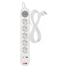 Hosszabbító 3 m / 5 aljzat / kapcsolós / fehér-szürke / 1×USB-A + 1×USB-C / 1,5 mm2
