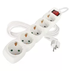   Hosszabbító 3 m / 5 aljzat / kapcsolós / fehér / PVC / 1,5 mm2